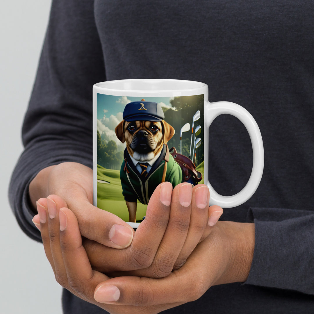 Puggle Golfer- White glossy mug v16