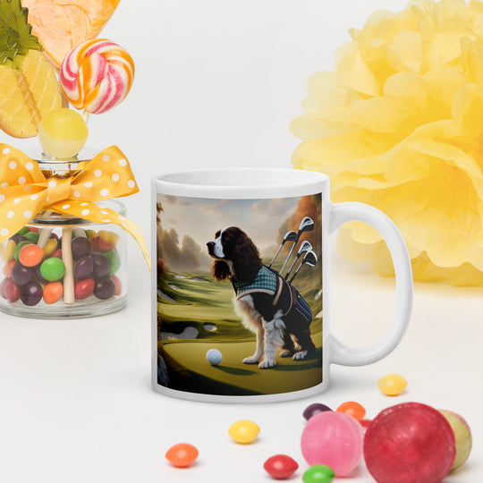 Sprocker Spaniel Golfer- White glossy mug v2