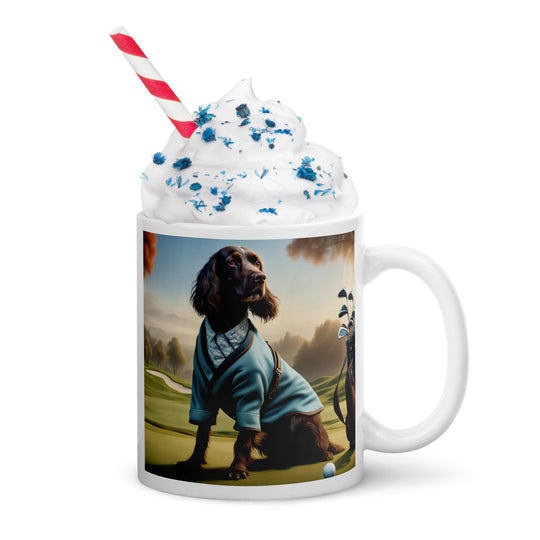 Sprocker Spaniel Golfer- White glossy mug v3