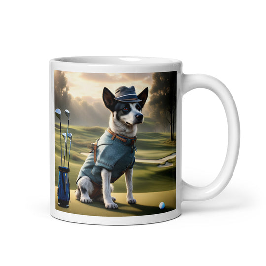 Texas Heeler Golfer- White glossy mug v8