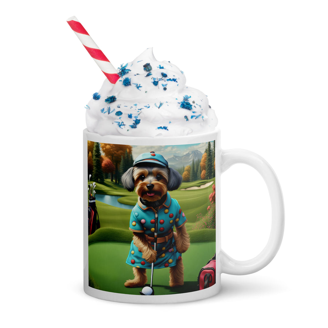 Yorkipoo Golfer- White glossy mug v8