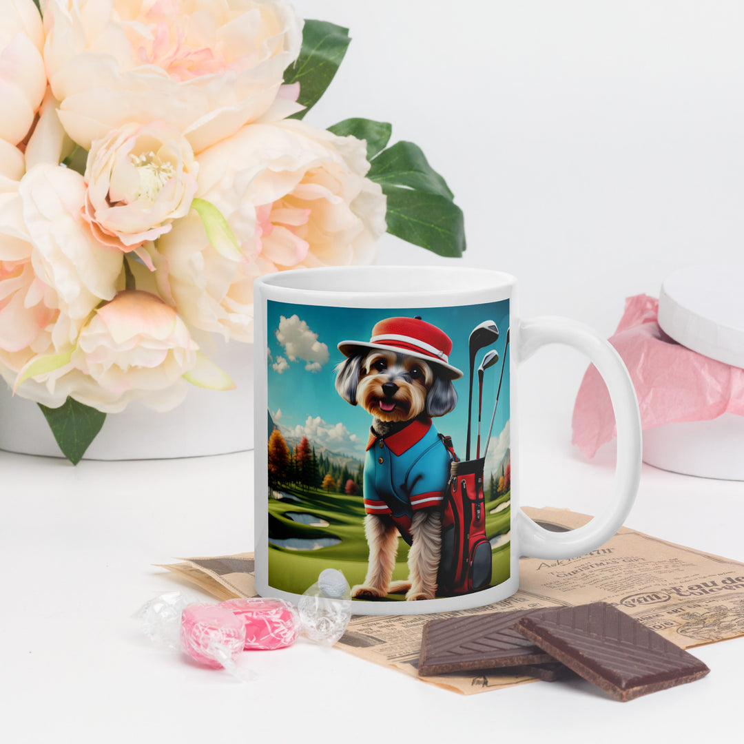 Yorkipoo Golfer- White glossy mug v13