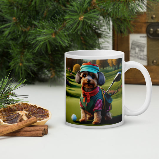 Yorkipoo Golfer- White glossy mug v14