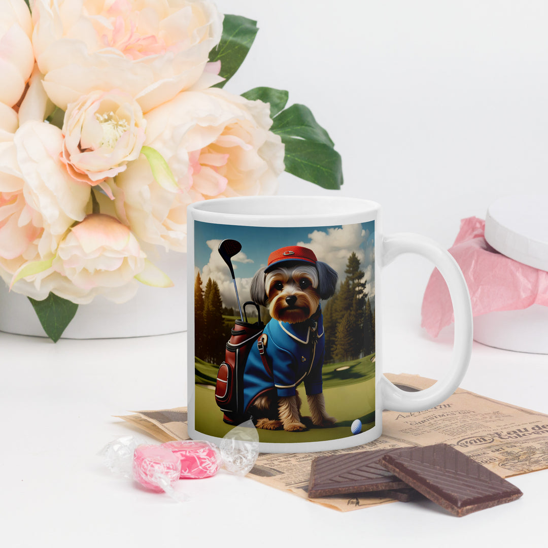 Yorkipoo Golfer- White glossy mug v16