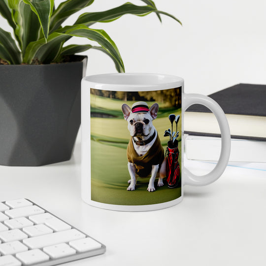 White glossy mug-French Bulldog Golfer V19