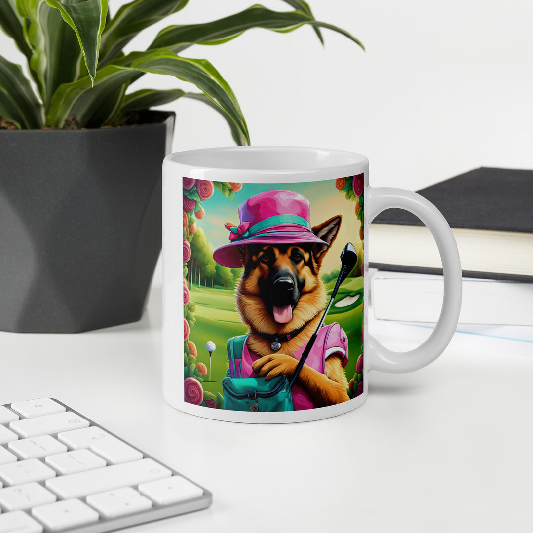 German Shepherd Golfer- White glossy mug v4