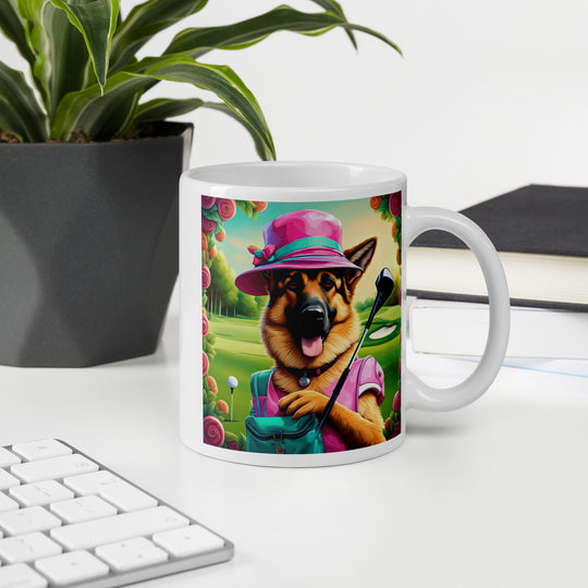 German Shepherd Golfer- White glossy mug v4