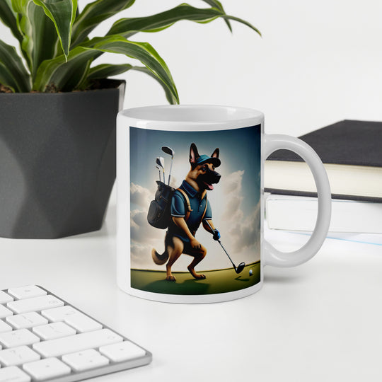 German Shepherd Golfer- White glossy mug V5