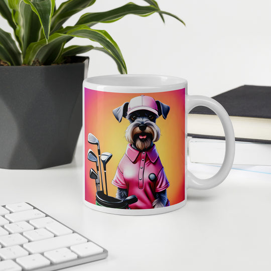 Miniature Schnauzer Golfer- White glossy mug