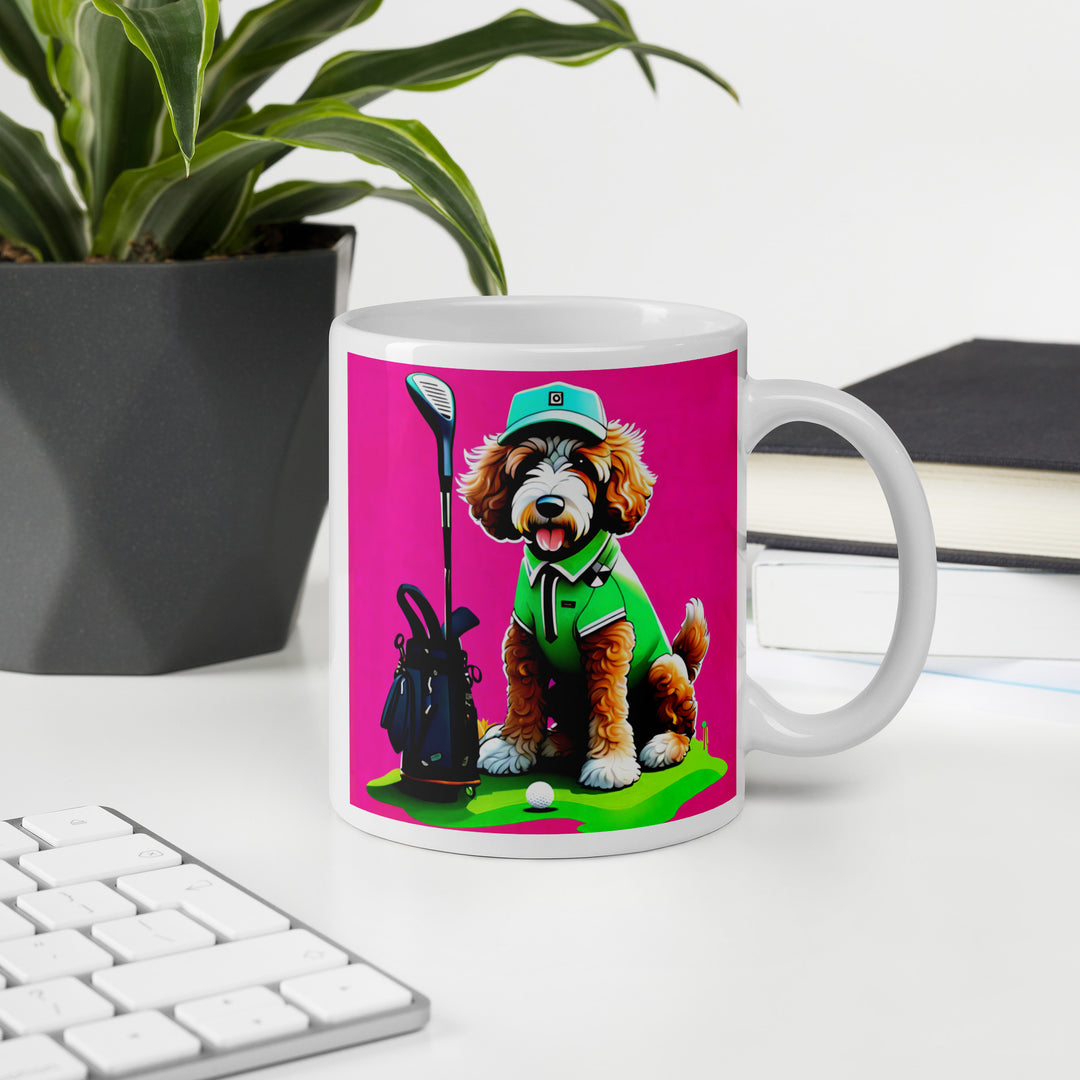 Bernedoodle Golfer- White glossy mug v2