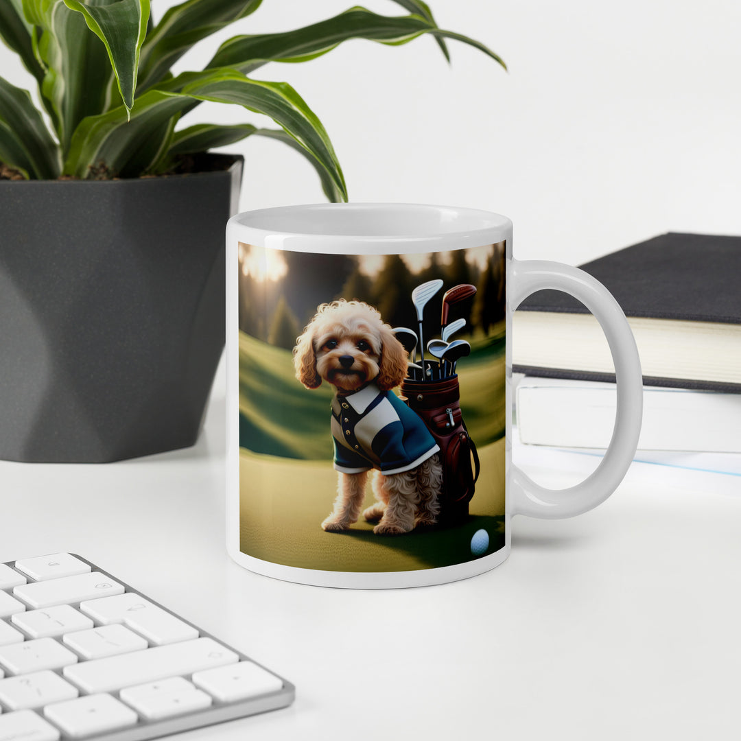 Cavapoo Golfer- White glossy mug v8