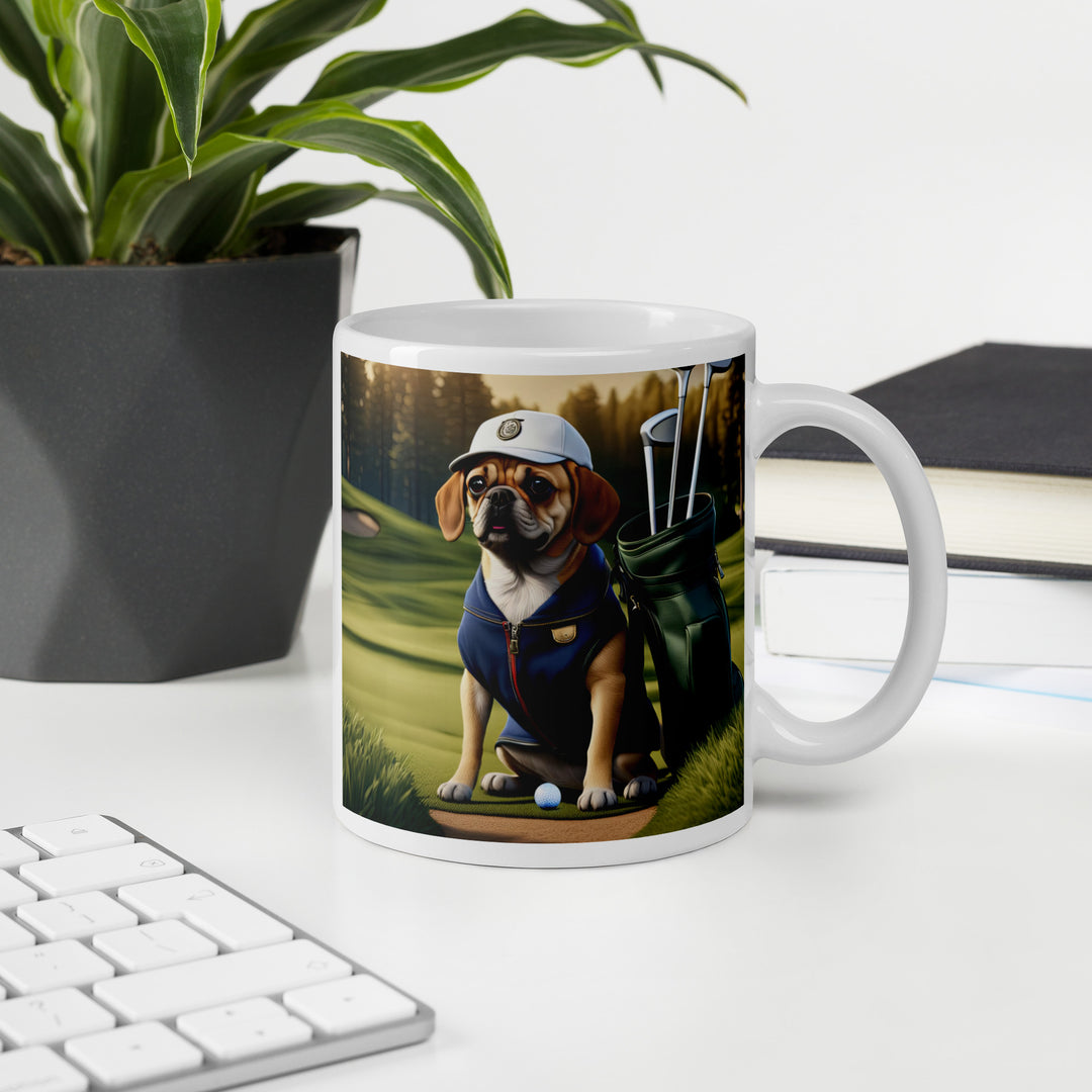 Puggle Golfer- White glossy mug