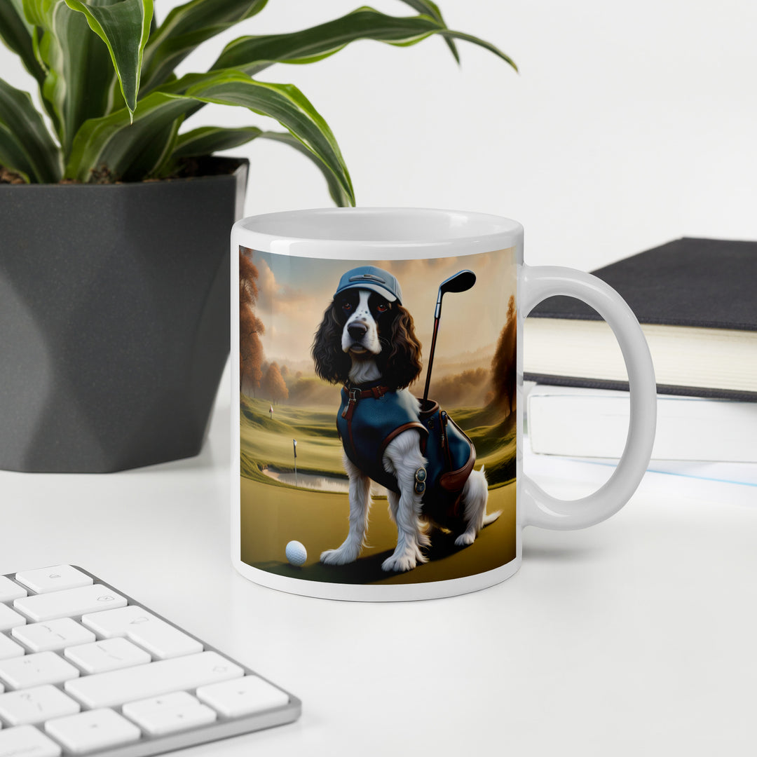 Sprocker Spaniel Golfer- White glossy mug