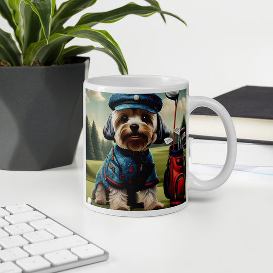 Yorkipoo Golfer- White glossy mug v4