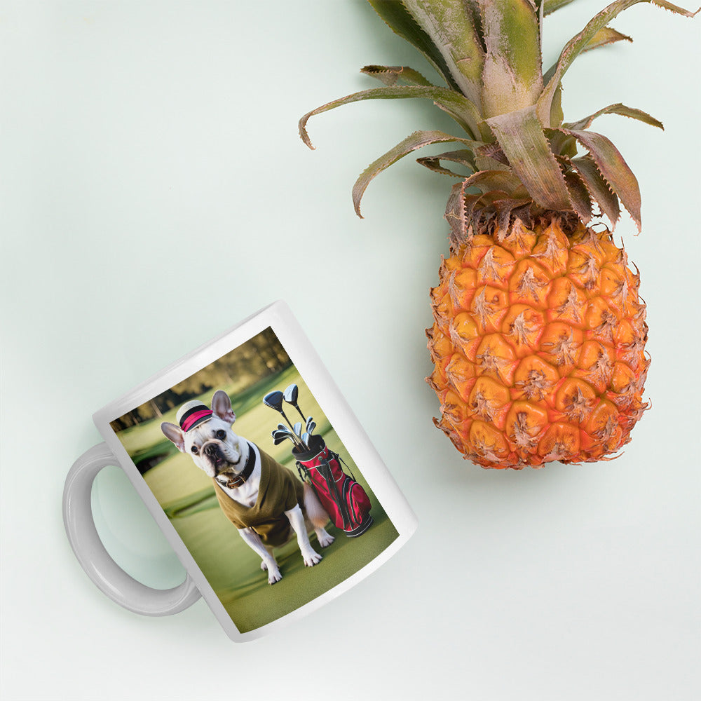 White glossy mug-French Bulldog Golfer V19