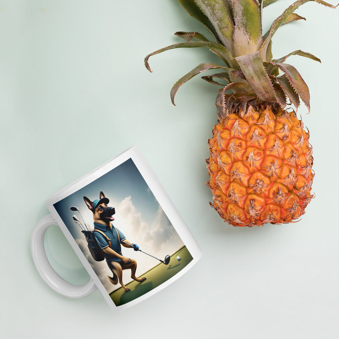 German Shepherd Golfer- White glossy mug V5