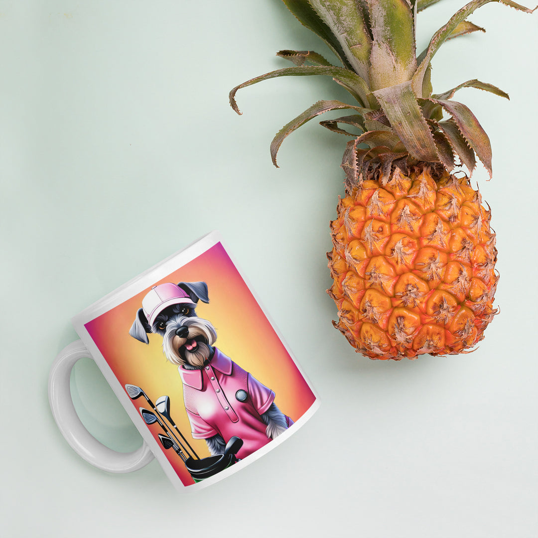 Miniature Schnauzer Golfer- White glossy mug