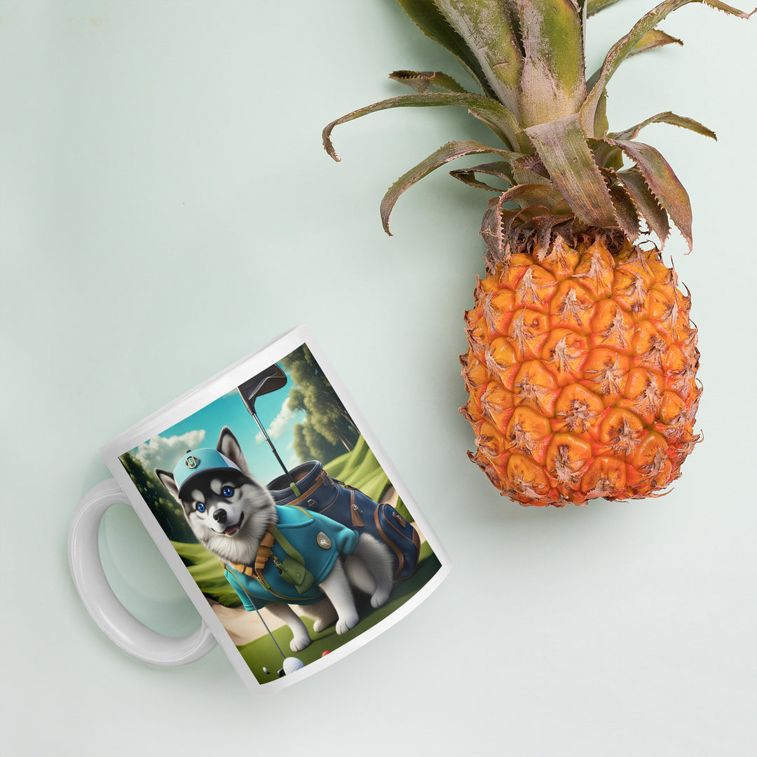 Pomsky Golfer- White glossy mug