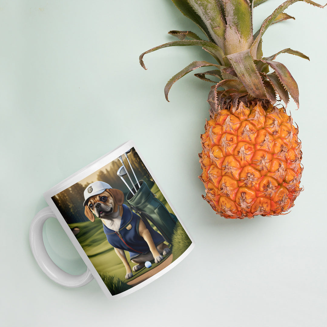 Puggle Golfer- White glossy mug