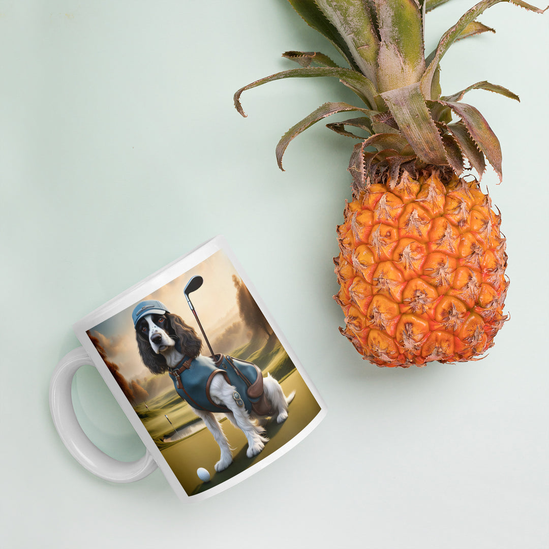 Sprocker Spaniel Golfer- White glossy mug