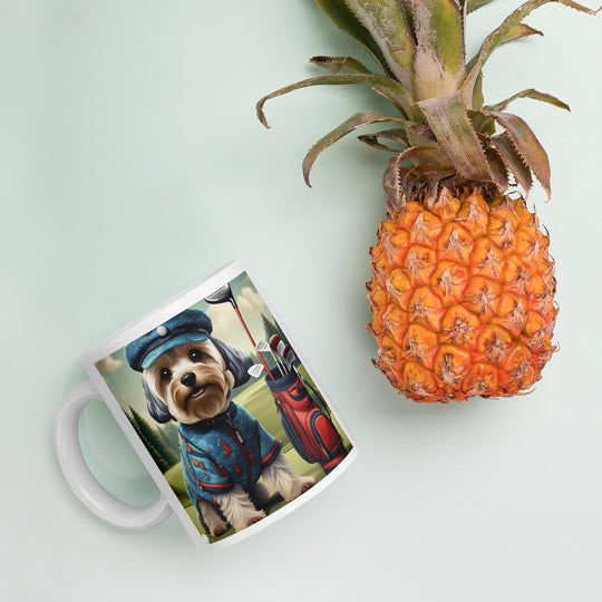 Yorkipoo Golfer- White glossy mug v4