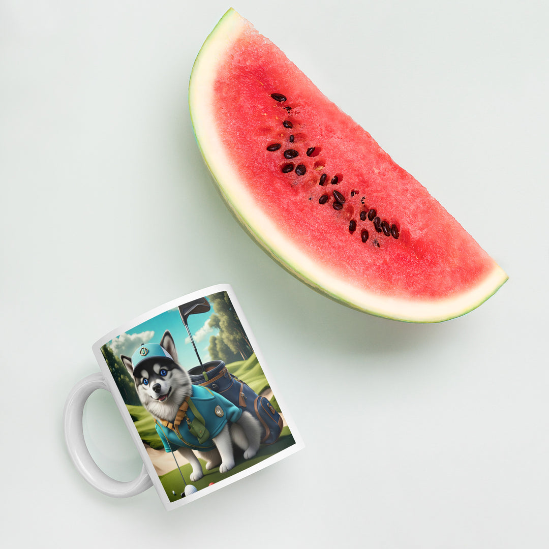 Pomsky Golfer- White glossy mug