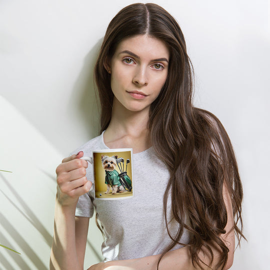 Morkie Golfer- White glossy mug