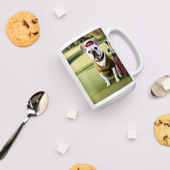 White glossy mug-French Bulldog Golfer V19