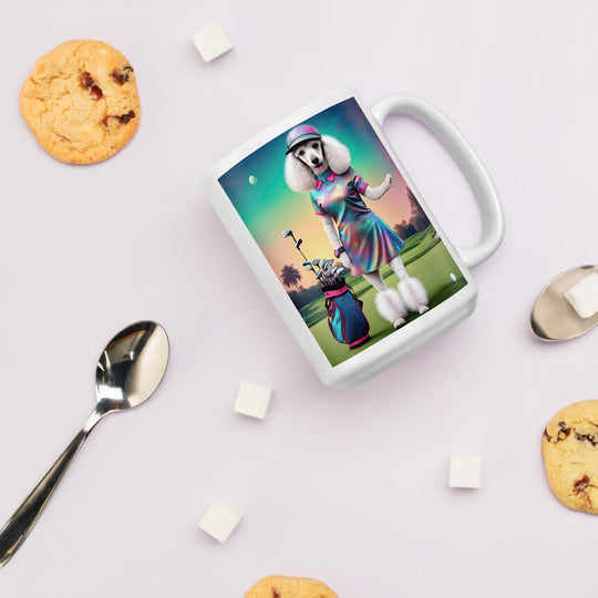 Poodle Golfer- White glossy mug v5