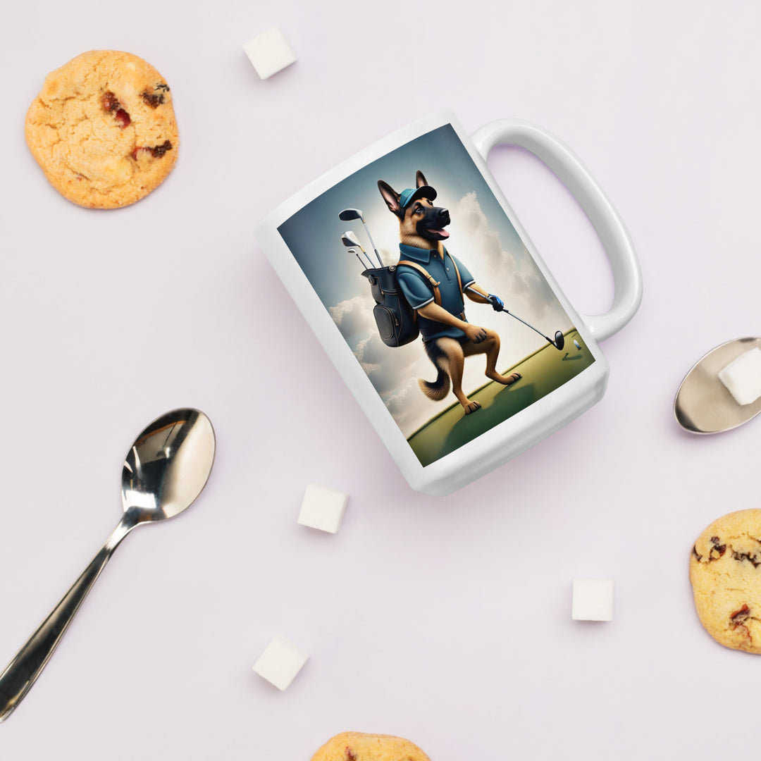 German Shepherd Golfer- White glossy mug V5