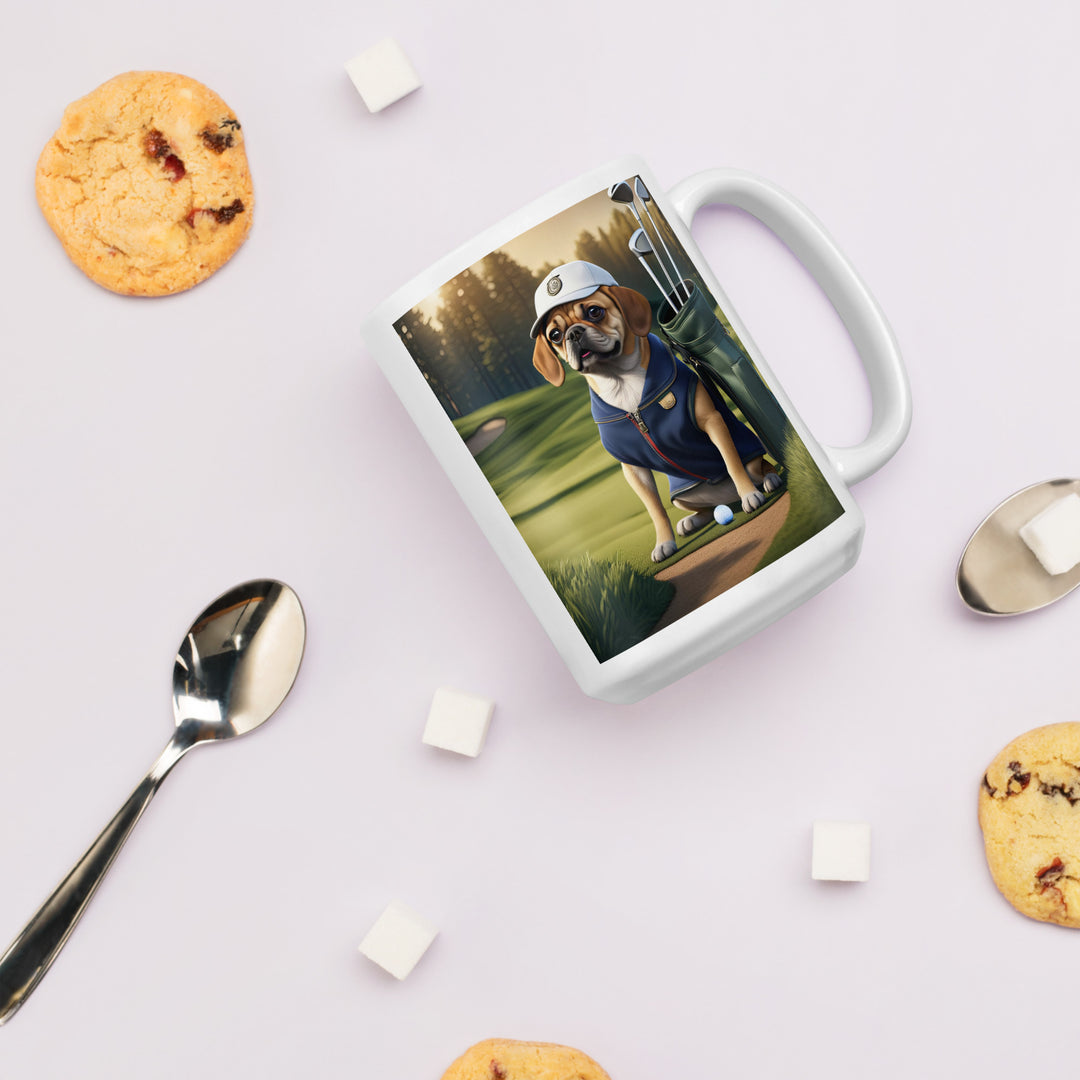 Puggle Golfer- White glossy mug