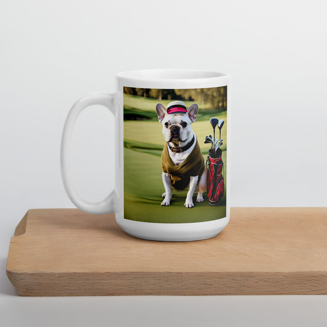 White glossy mug-French Bulldog Golfer V19