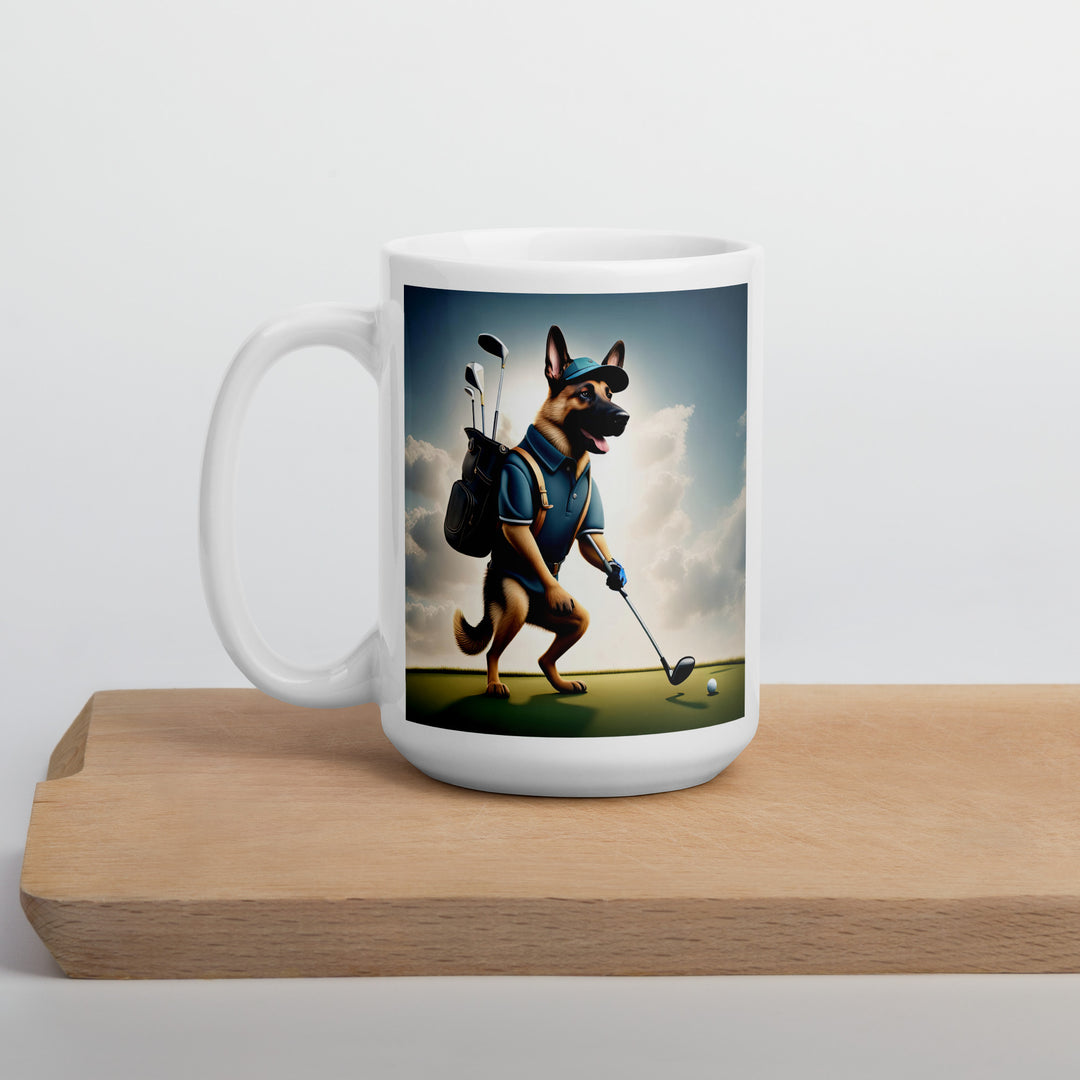 German Shepherd Golfer- White glossy mug V5