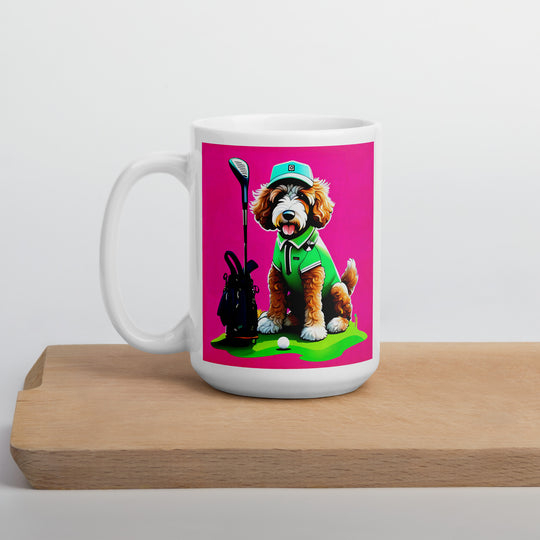 Bernedoodle Golfer- White glossy mug v2