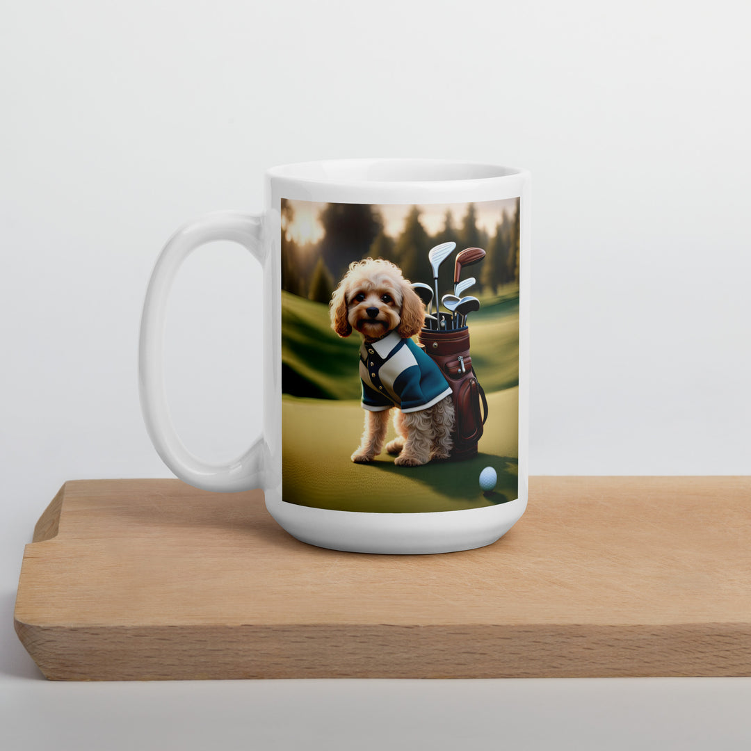 Cavapoo Golfer- White glossy mug v8