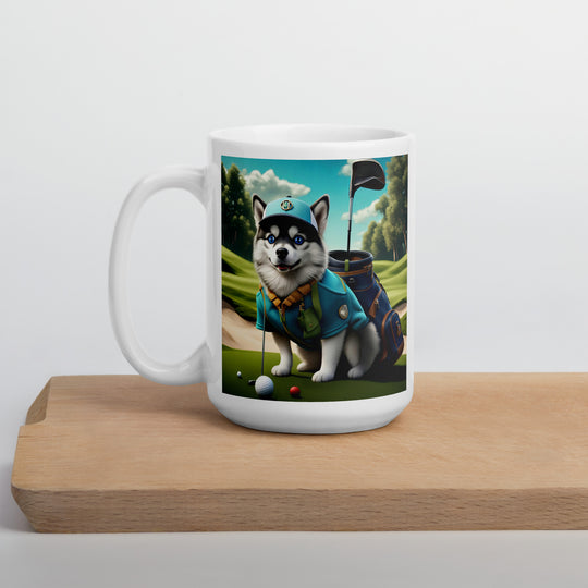 Pomsky Golfer- White glossy mug