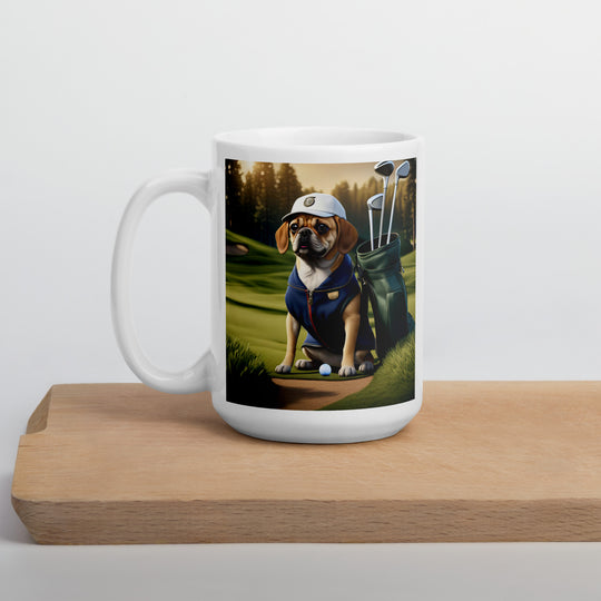 Puggle Golfer- White glossy mug