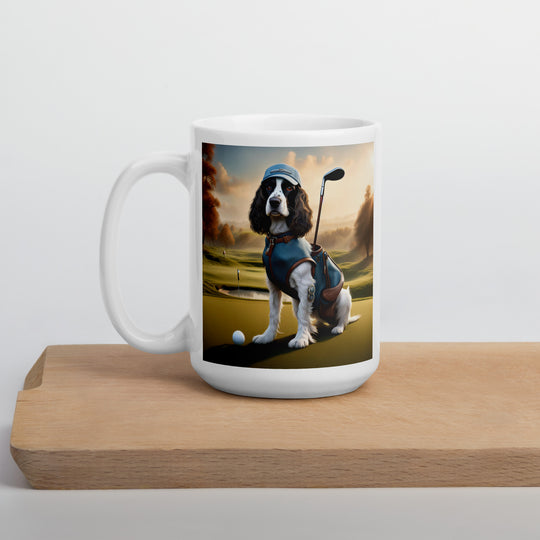 Sprocker Spaniel Golfer- White glossy mug