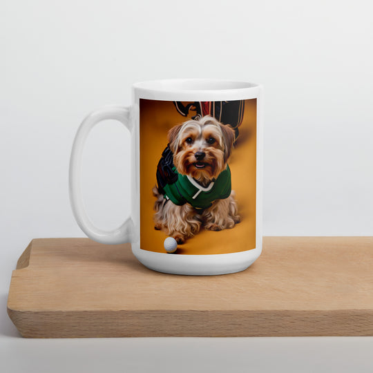 Yorkipoo Golfer- White glossy mug