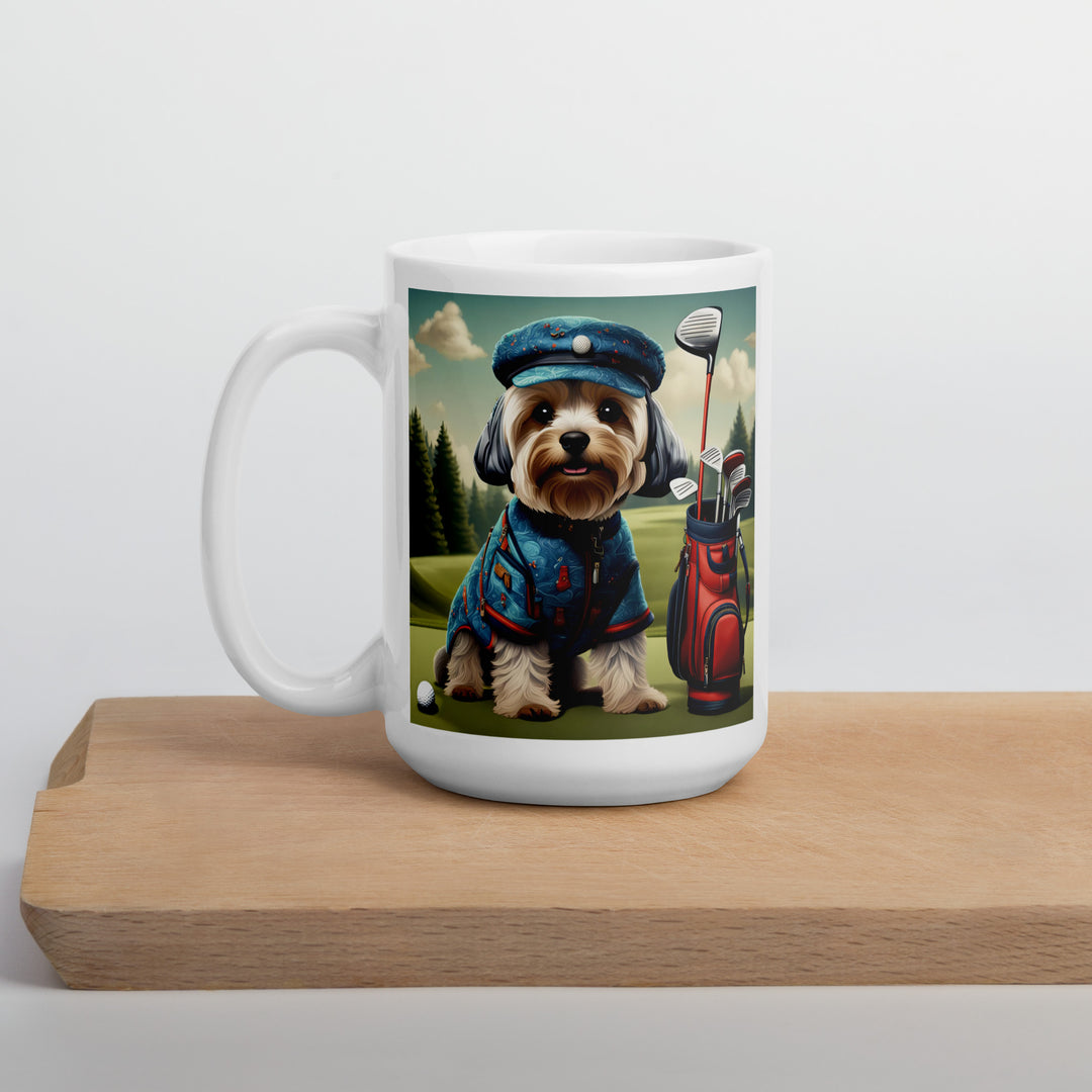 Yorkipoo Golfer- White glossy mug v4