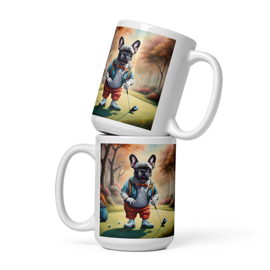 White glossy mug-French Bulldog V8