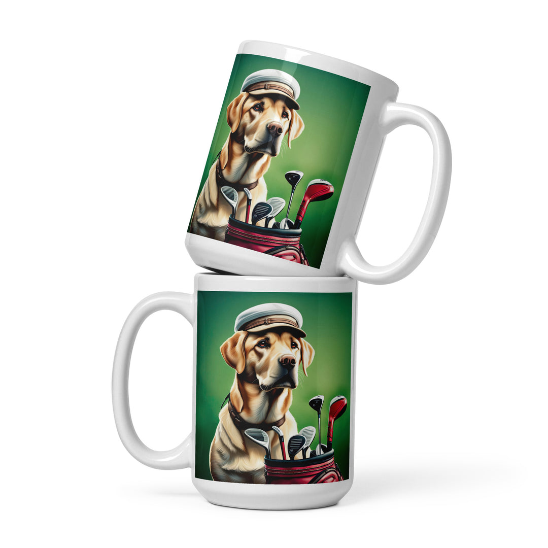 White glossy mug-Labrador Retriever Golfer V12