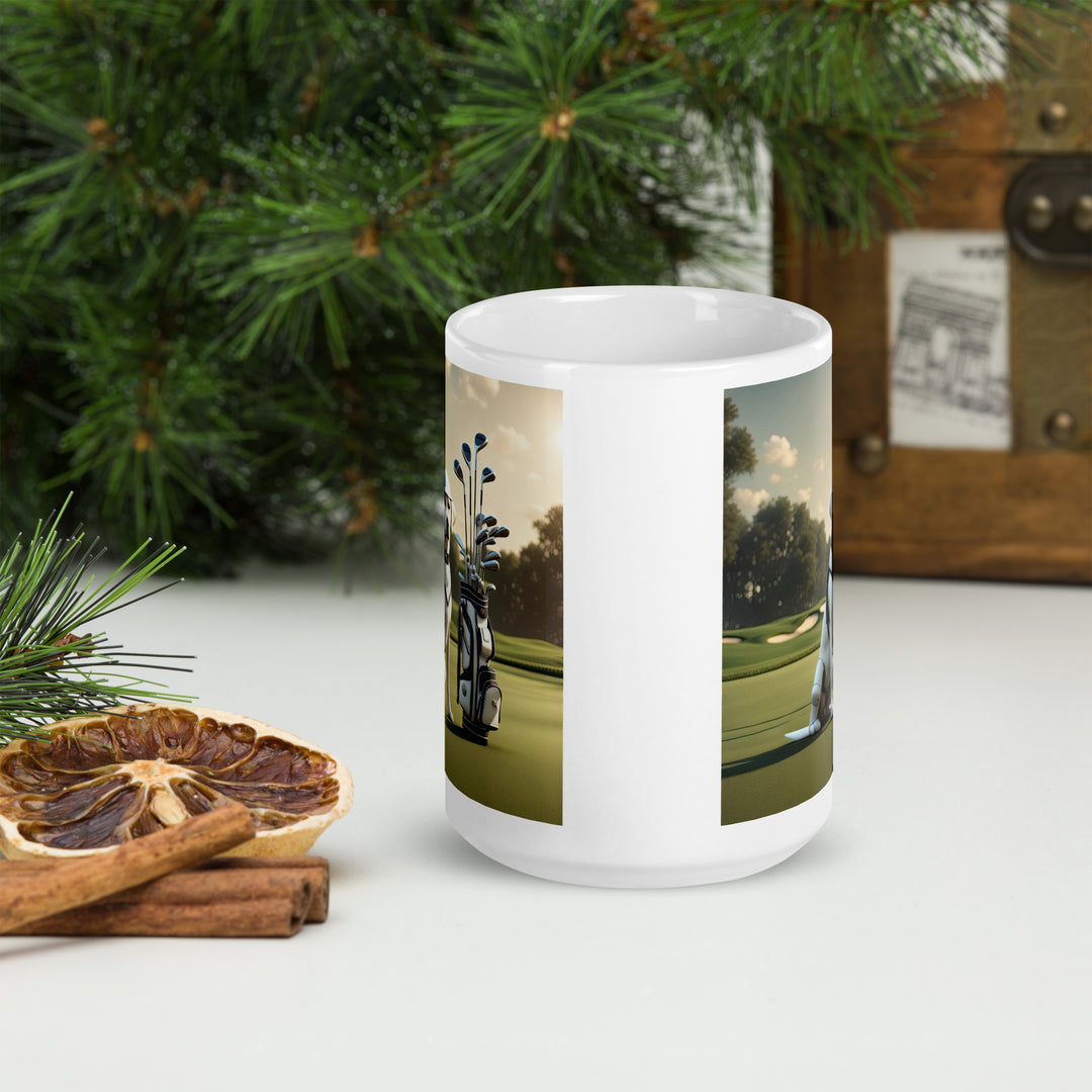 White glossy mug-Labrador Retriever Golfer V13