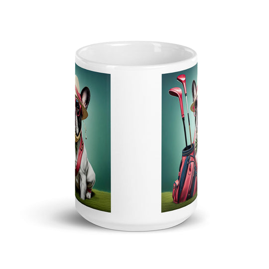 White glossy mug-French Bulldog Golfer V9