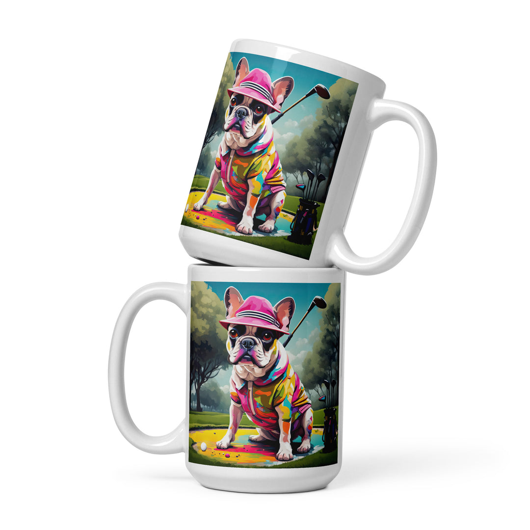 White glossy mug-French Bulldog Golfer V12