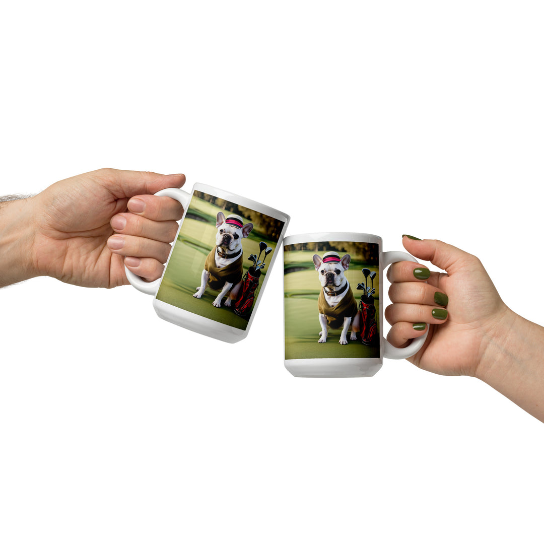 White glossy mug-French Bulldog Golfer V17