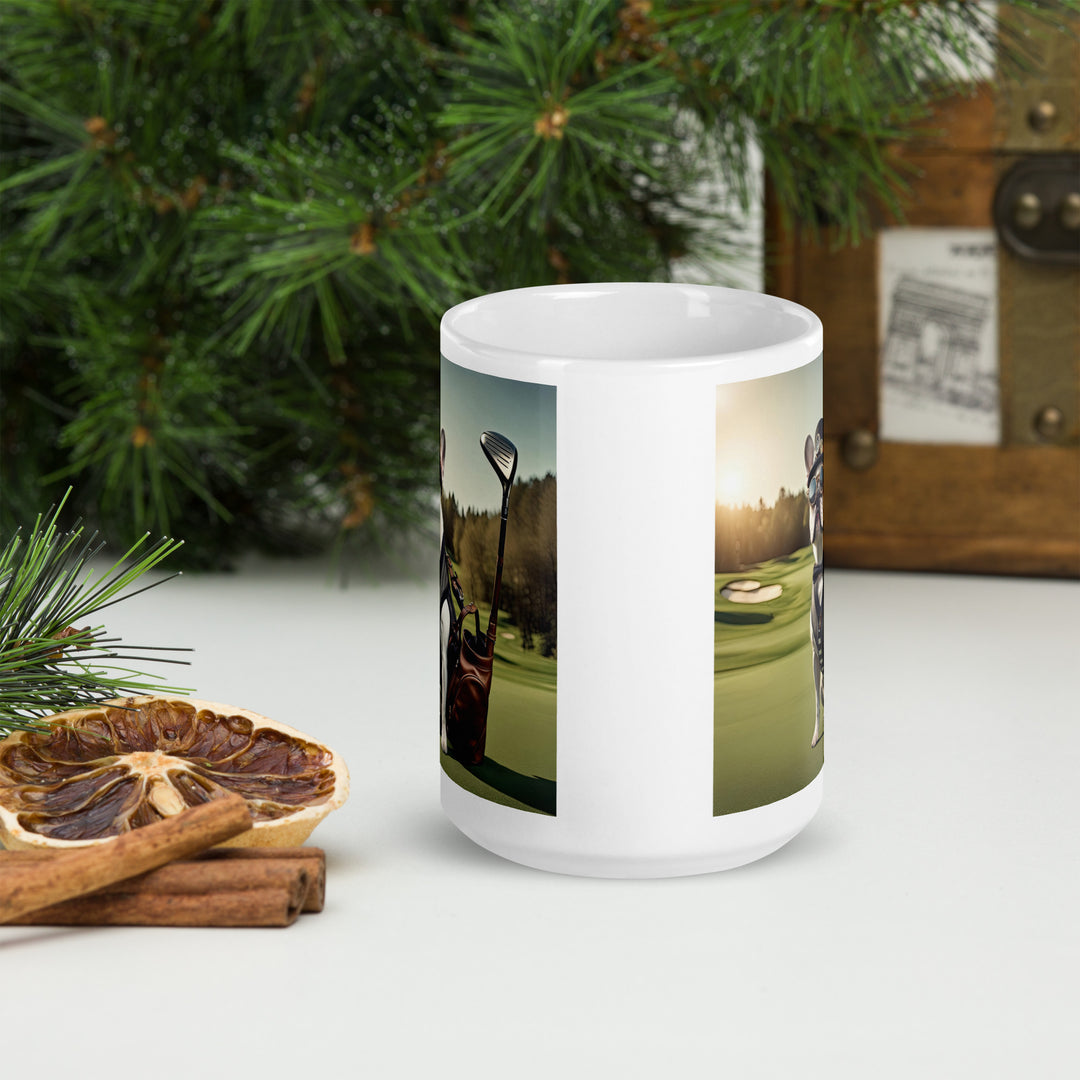 White glossy mug-French Bulldog Golfer V22