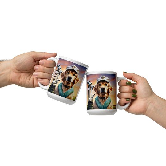 Golden Retriever Golfer- White glossy mug v7