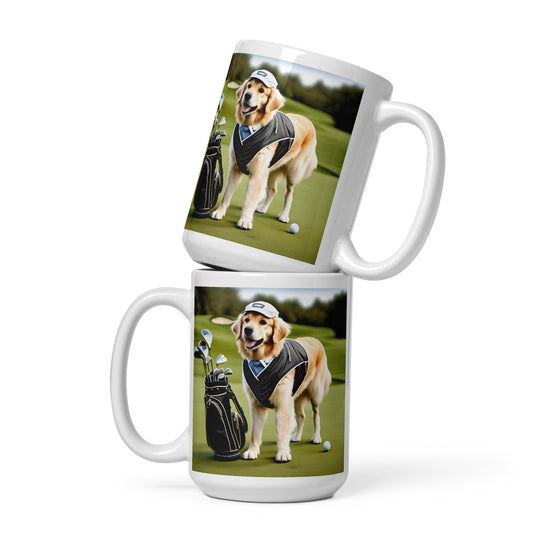 Golden Retriever Golfer- White glossy mug v9