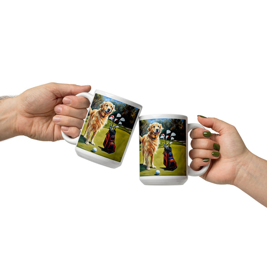 Golden Retriever Golfer- White glossy mug v11